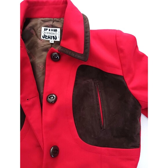 VTG Iceberg Red Wool Equestrian Blazer Brown Ultra Suede Trim  Italy 42/US 4-6 - Picture 2 of 7